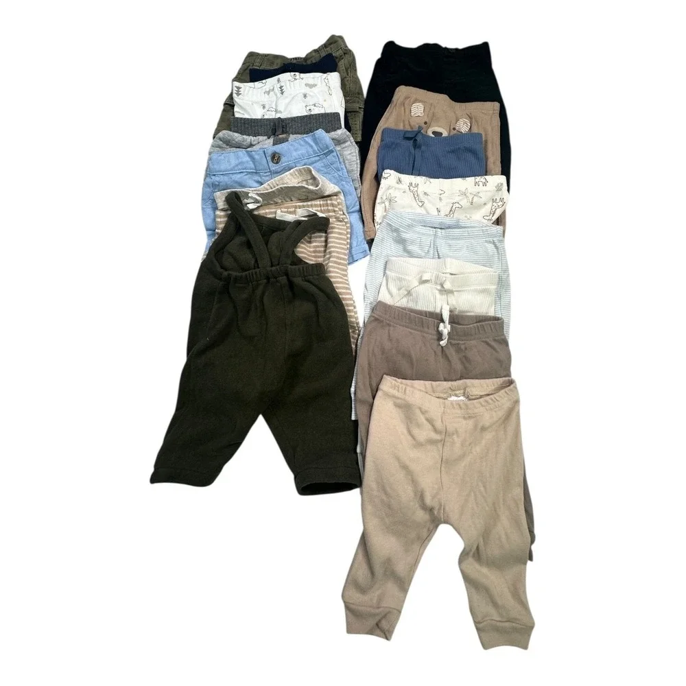 Baby Pants Lot 3-6 Months Cotton Blend Giraffe Bear Print Ribbed Cargo 17 Pieces